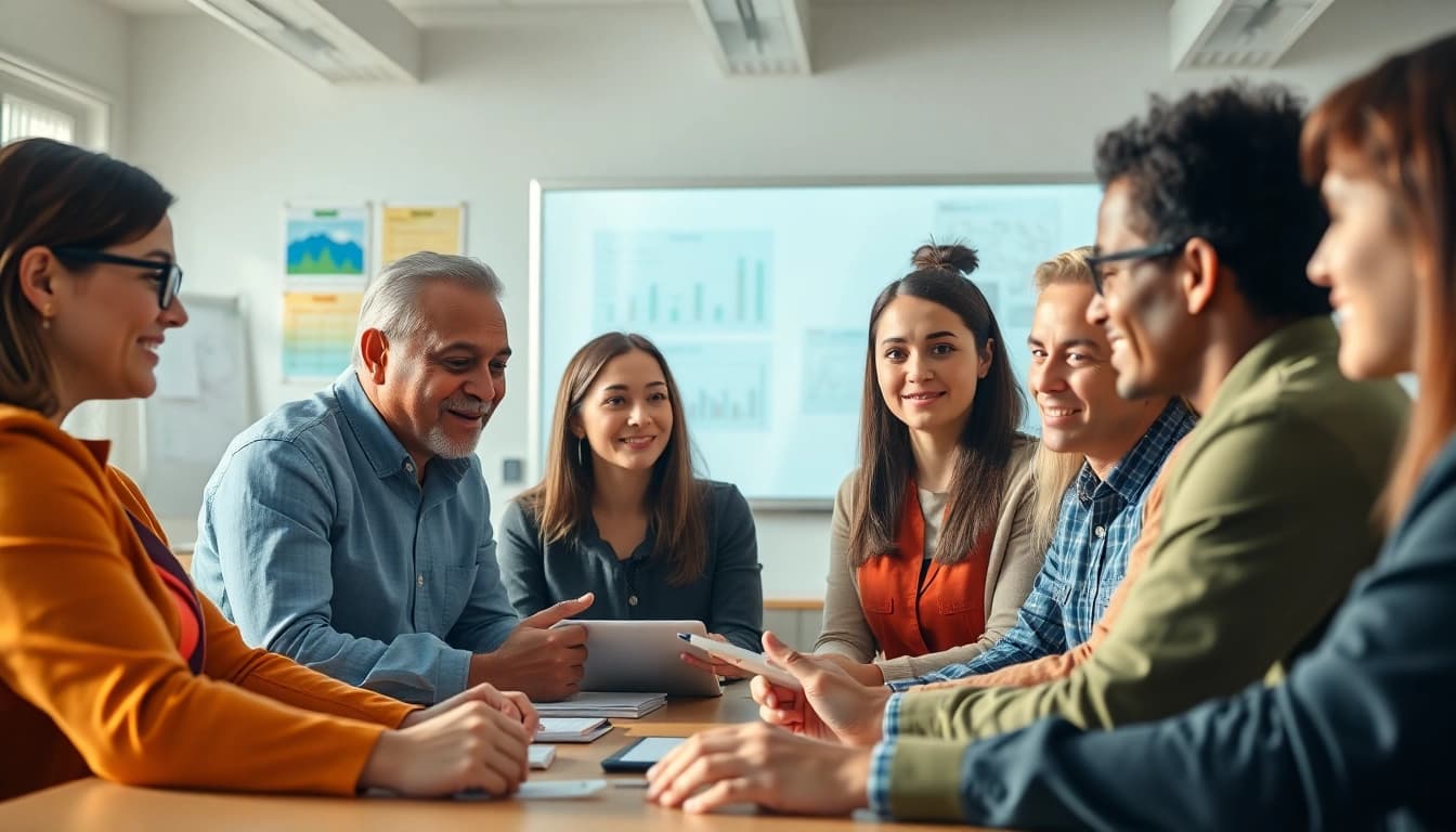Engaged students and educators in a vibrant workforce education setting fostering collaboration.