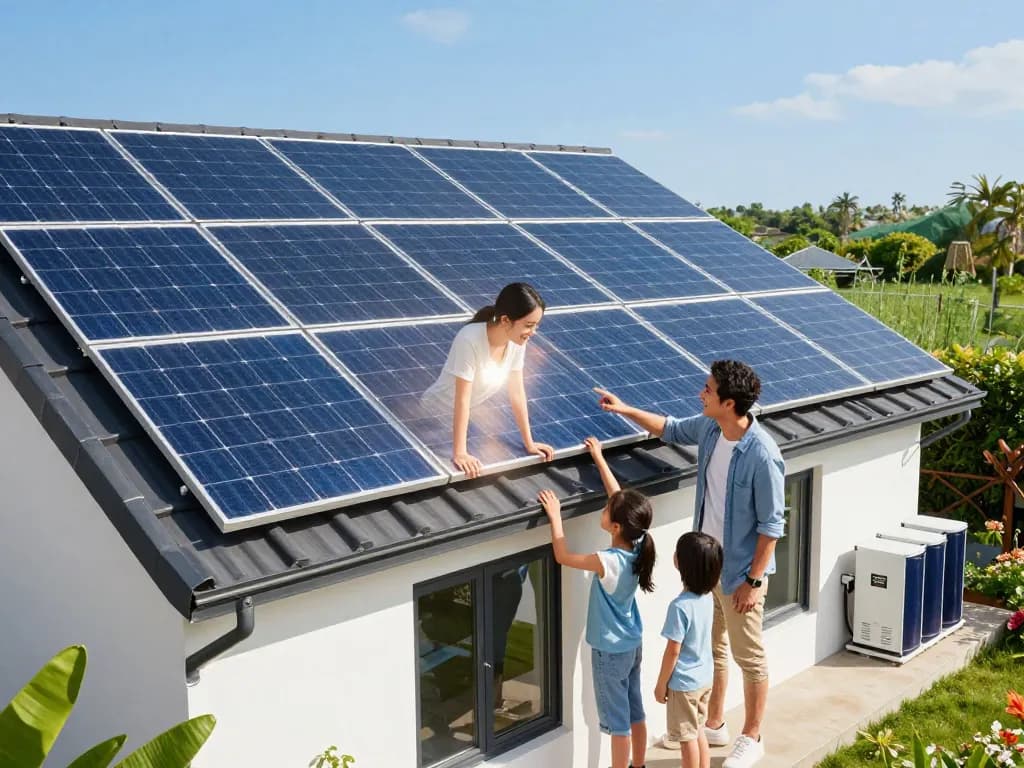Discovering the ślad węglowy modułów PV i EPD benefits with family at home solar installation.