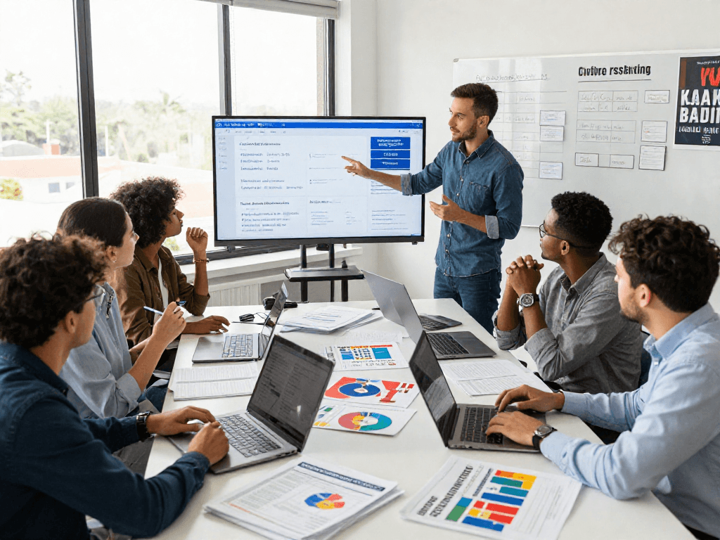 Understanding political advertising cost through collaborative campaign data analysis in a vibrant office.