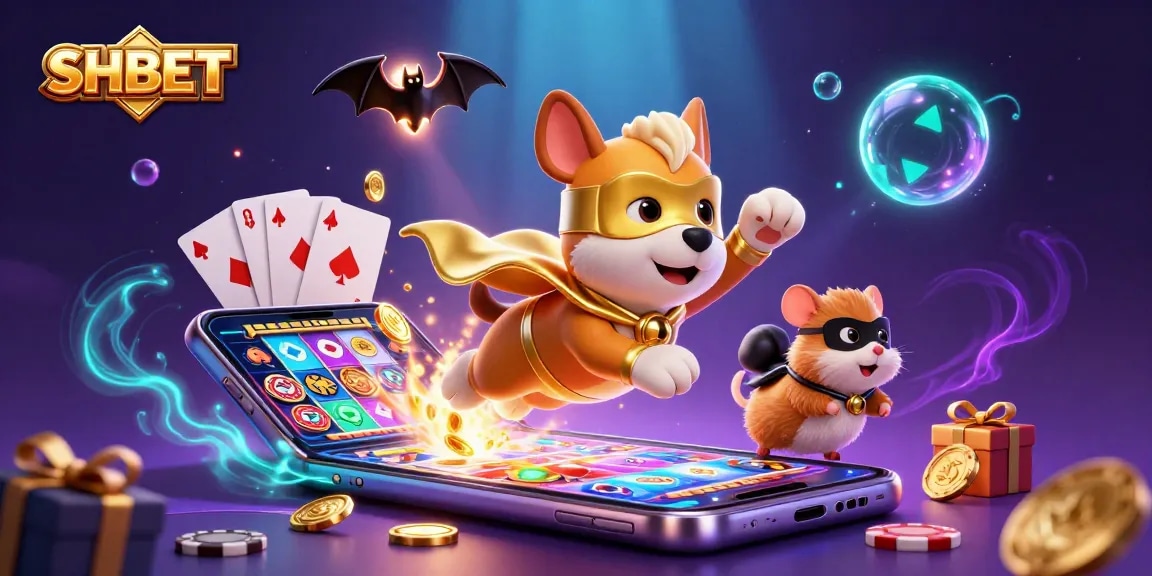 Experience winning moments with SHBET in this dynamic casino-themed 3D scene filled with action.