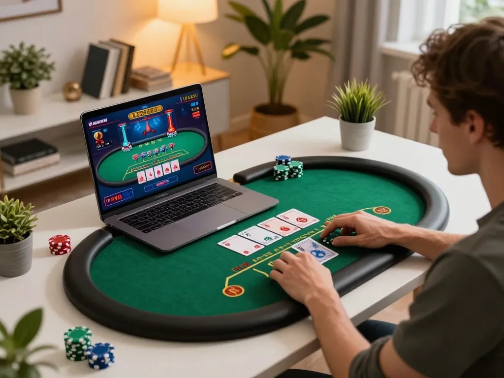 Experience engaging online poker gameplay at VIN777 from a stylish home setup