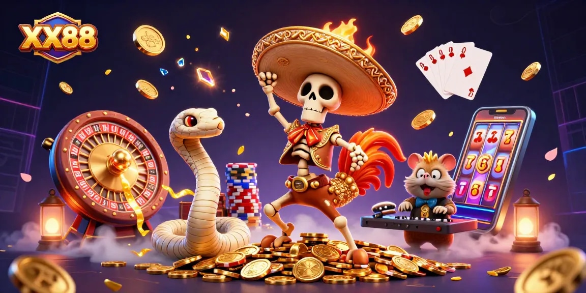 Experience thrilling gameplay at XX88 with vibrant 3D characters and dynamic casino elements.
