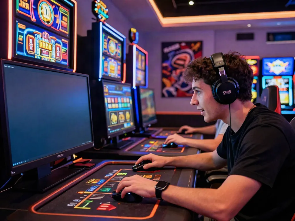 An engaged player experiencing DA88's online casino gaming, vibrant visuals, and immersive atmosphere.