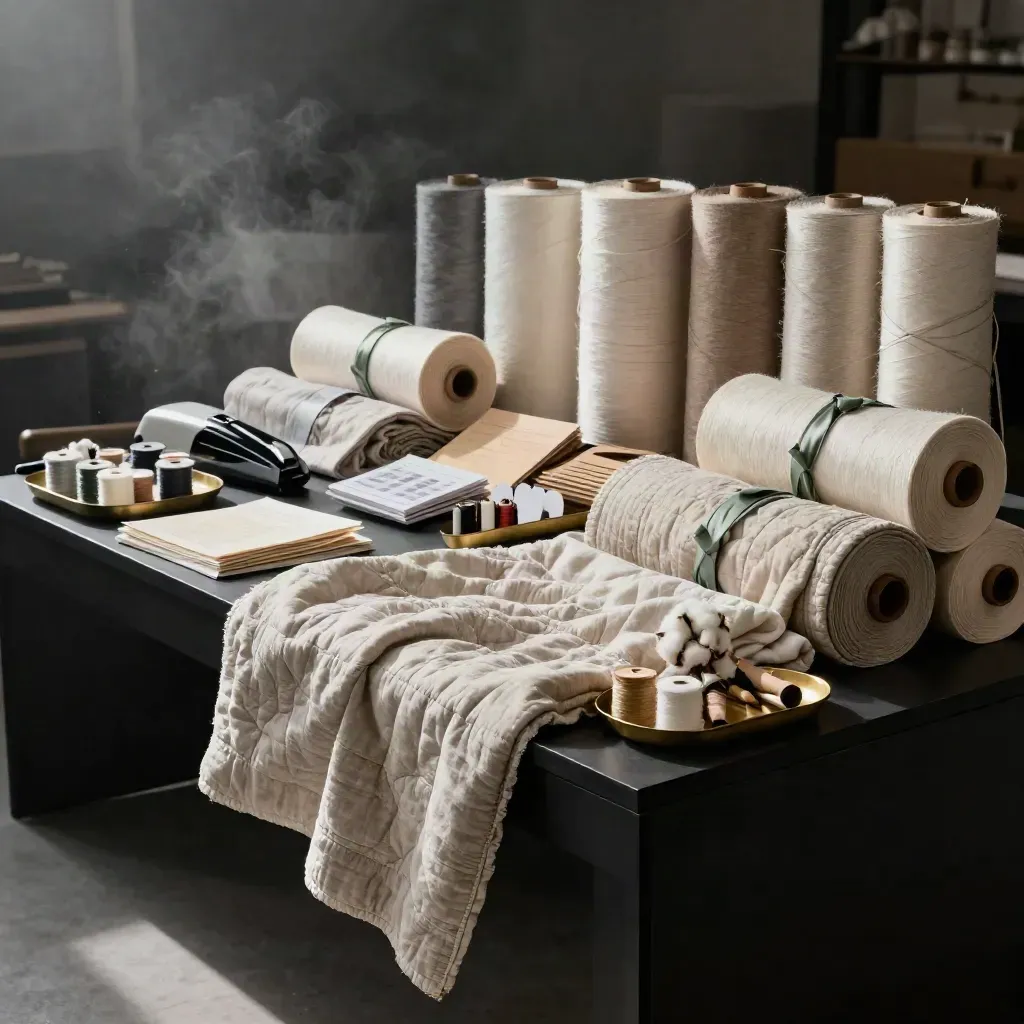 Fabric bolts, notions, bundles, and pattern kits cresting in a dramatic spring stock-up display.