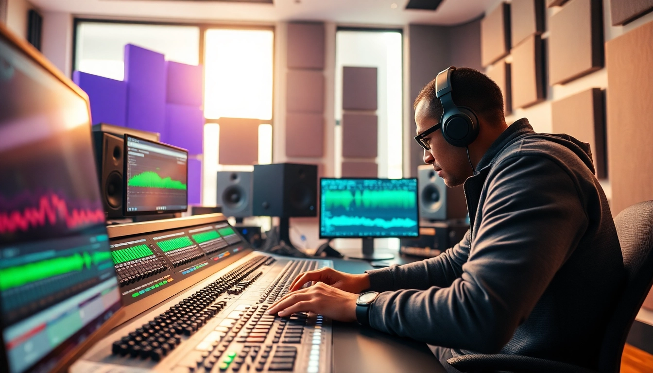 Enhancing audio quality through online mastering in a professional studio environment.