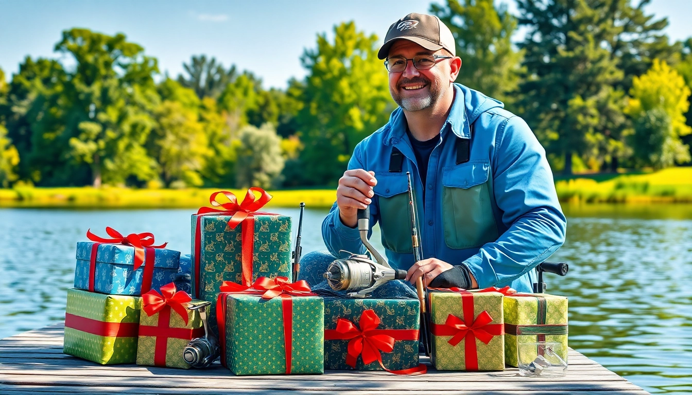 Captivating array of fishing gifts displayed by a lakeside, enticing for fishing enthusiasts.
