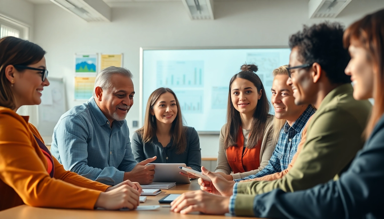 Engaged students and educators in a vibrant workforce education setting fostering collaboration.
