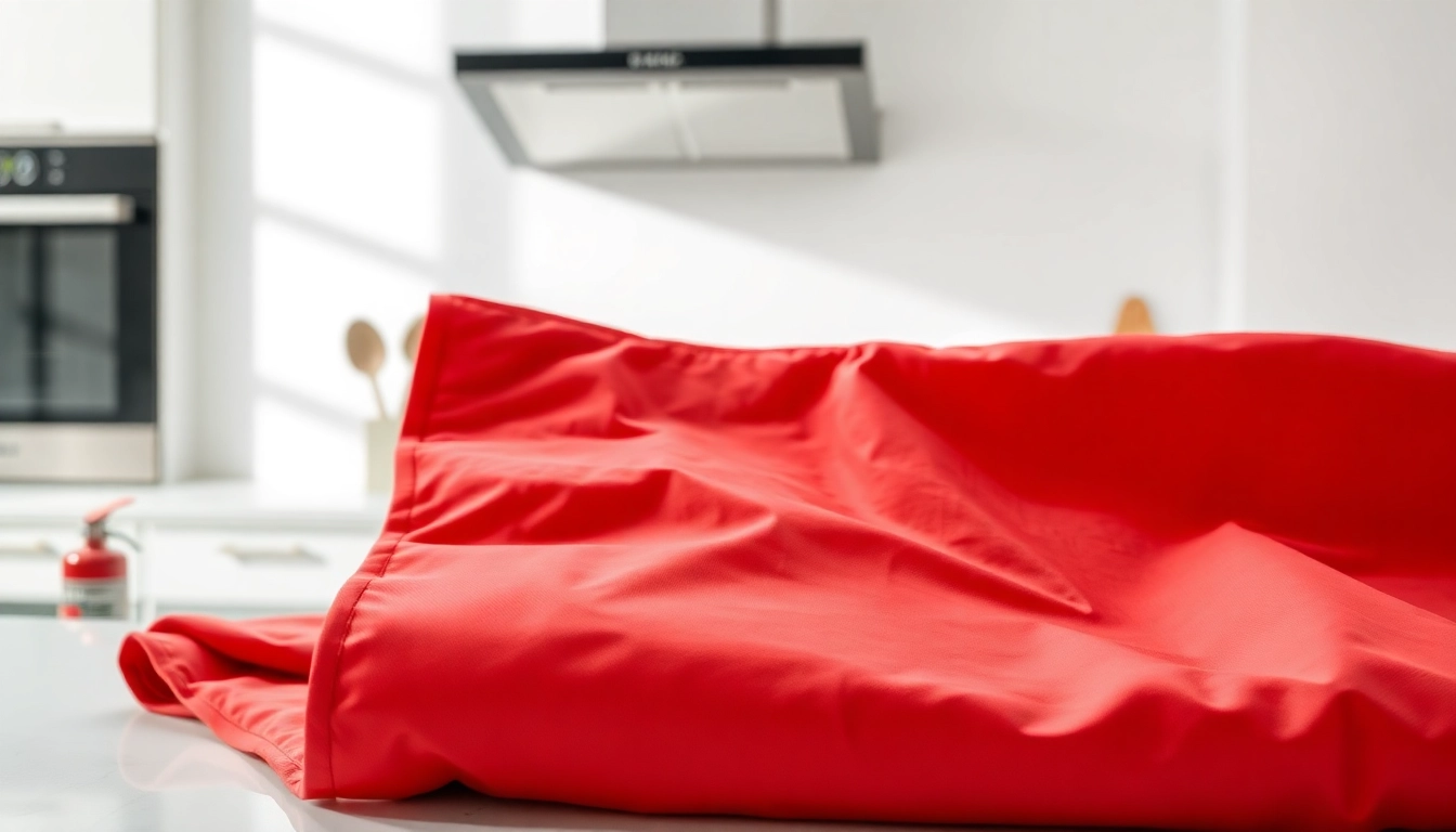 Effective fire blanket designed for safety in kitchens, displayed prominently among cooking tools.