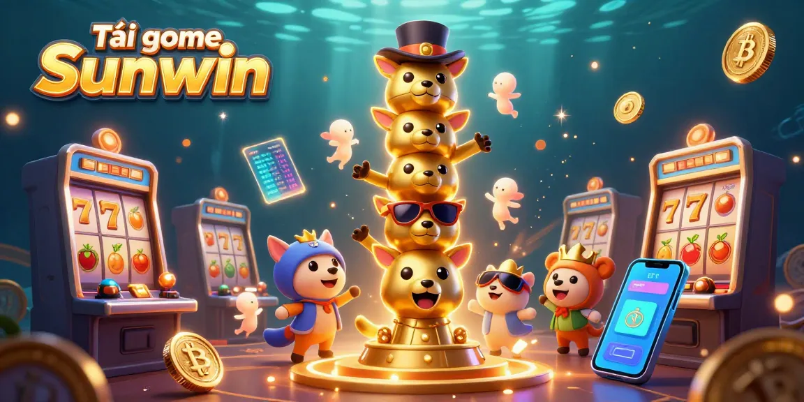 Tải game Sunwin with vibrant slot machines and golden totem characters radiating excitement and energy.