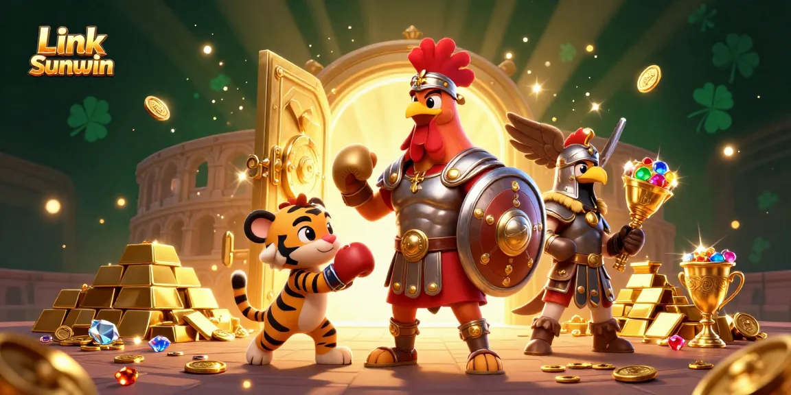 Experience the thrill of winning at Link Sunwin, showcasing exciting casino elements and characters!