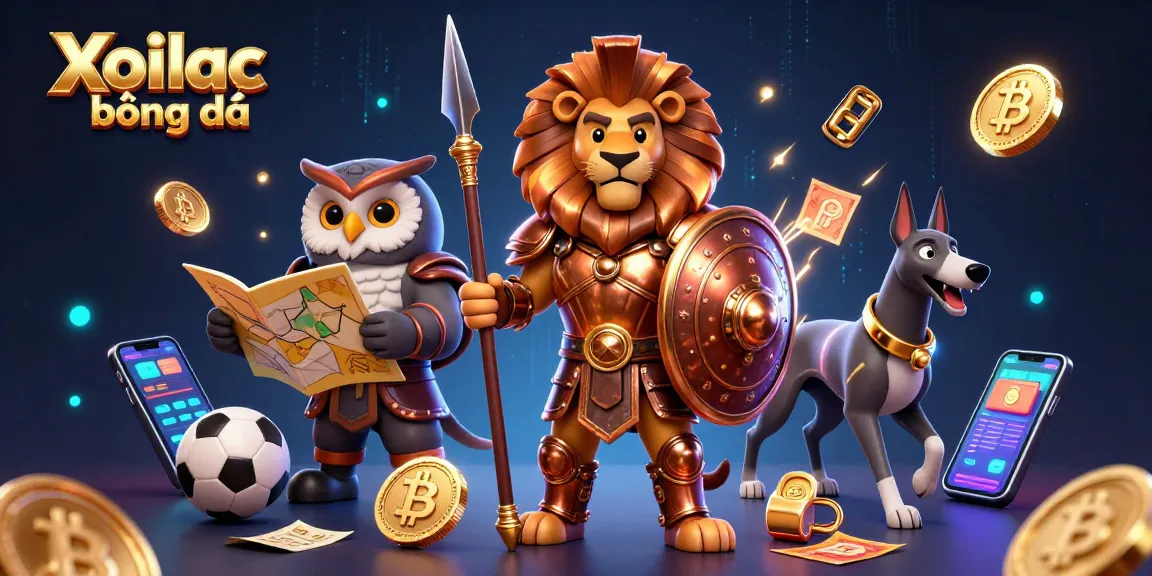 Xoilac bóng đá iconically represents sports betting strategy with animated lion, owl, and greyhound in action.